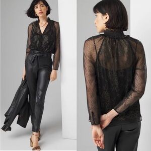 White House black market black sheer blouse with matching cami set